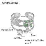 color: A277-Steel Color Coconut Tree Green Zircon Ring / size: One US 7