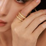 Simple Double Layer Zircon Ring Index Finger Ring Plated 18K Real Gold Stainless Steel Finger Ring Jewelry