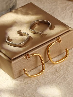 INS Bloggers Same Style Geometric Square Earrings Simple and Cool Stud Earrings Vintage Ear Button