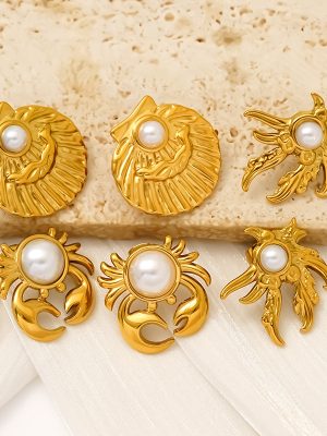 Light Luxury High-Grade Marine Stud Earrings Women's Non-Fading Stainless Steel 18K Gold Accessories