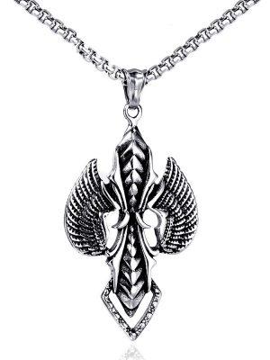 Retro Gothic Stainless Steel Wing Cross Personalized Trendy Men's Necklace Pendant