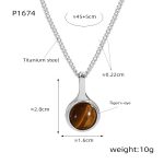 color: P1674-Steel Color Tiger Eye Necklace -45+5cm
