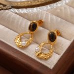 Simple Tigereye Metal Stud Earrings Women's Design All-Matching Graceful Elegant and Dignified Ear Rings