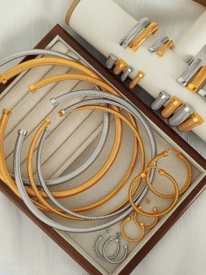 All-Match Design Open Snake Ring Elastic Thread Bracelet Earrings Personalized Set