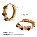color: EH1122GNG Black Rhinestone Gold Hoop Earrings