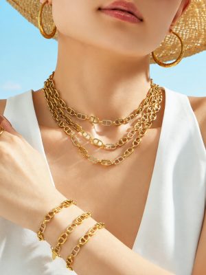 Personalized High-Grade Japanese Zircon Collar Stainless Steel 18K Gold Plating New Bracelet Necklace Combination