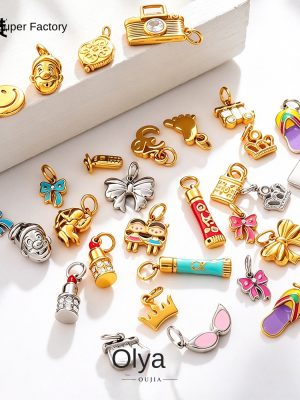 Exquisite Small Lipstick Smiley Face Cartoon Mix and Match Pendant DIY Bracelet Necklace Accessories