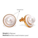 color: EH209WEG White Bead Gold Stud Earrings