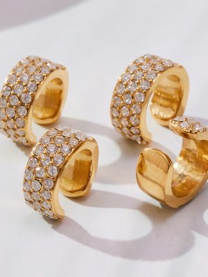 Super Flash 5A Zircon C- Shaped Stainless Steel Ear Cliip Plated 18K Real Gold Simple Wild Earrings Does Not Fade