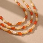 Natural Oval Agate Shell Steel Ball Clavicle Necklace Bracelet Stainless Steel Set Summer Girl Ornament