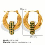 color: EH268 Green Rhinestone Gold Earrings