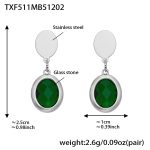 color: TXF511-Green Color Faceted Stone Steel Color Earrings