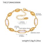 color: TXE272-Gold White Glass Stone Bracelet 16+5cm