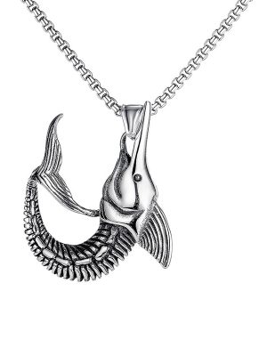 New Hip Hop Fish Pendant Men's Creative Stainless Steel Necklace Personality Student Jewelry Sweater Chain Pendant