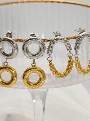 Stainless Steel Color Matching Circle Patch Earrings Women's Advanced Earrings Ear Hoop Jewelry
