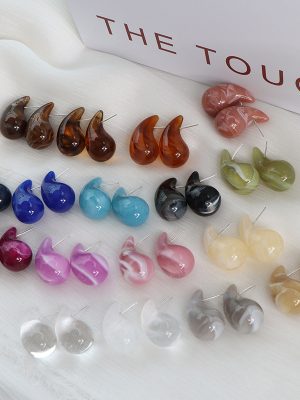 French Retro Water Drop Resin Earrings Simple All-Matching Graceful Personalized Commuter Cold