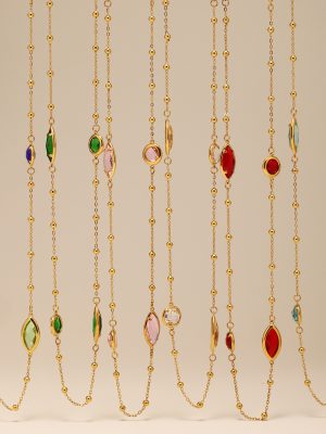 Transparent Cut Glass Small Steel Ball Long Clavicle Necklace Stainless Steel Elegant Evening Party Twin Accessories