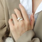 color: A436-Gold White Enamel Open Ring / size: US 7