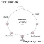 color: TXP510-Pink Color Faceted Stone Steel Color Necklace 42+5cm