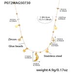 color: P072-Gold Star & Moon Necklace 40+5cm