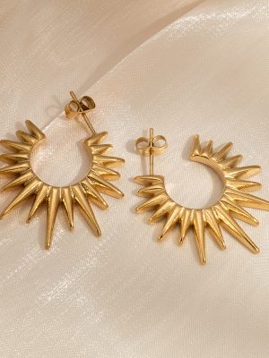 INS Exaggerated Sunflower Earrings Eardrops Personality New Studs Earrings Female Fashion Stainless Steel Gold Plated