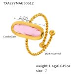 color: TXA277-Gold Pink Glass Stone Ring / size: US 7