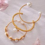 Classic Style Light Luxury Freshwater Pearl C- Shaped Jade Open-Ended Bracelet Copper Material 18K Simple Hand Jewelry