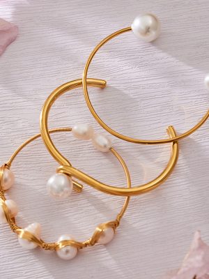 Classic Style Light Luxury Freshwater Pearl C- Shaped Jade Open-Ended Bracelet Copper Material 18K Simple Hand Jewelry
