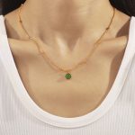 French Retro Turquoise Pendant Necklace Simple Removable Twin Stainless Steel 18K Gold Plating Clavicle Chain