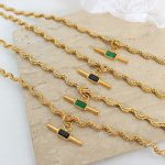 Fashionable Design Glass-Inlaid Long Cone Stainless Steel Pendant Necklace All-Match Brass Clavicle Chain