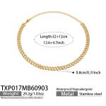 color: TXP017-Full Pave Zircon Gold Necklace -32+12cm