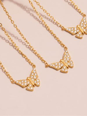 Full Diamond Butterfly 5A Zircon Clavicle Necklace Bracelet Personalized Design Stainless Steel New Suit
