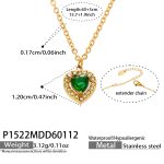 color: P1522-Heart Green Glass Stone Necklace 40+5cm