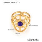 color: A834-Gold Blue Turquoise Ring