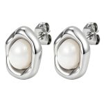 color: Bean Stud Earrings White Stone Head Steel Color