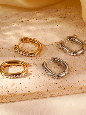 Oval Mosaic Zircon Stainless Steel Ear Clip Women's Versatile Earrings Light Luxury Earrings