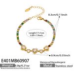 color: E401-Heart Multicolor Zircon Gold Bracelet -17+5cm