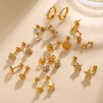 More than Star Flower Shape Diamond Stud Earrings Stainless Steel 18K Gold Plating Exquisite Petite Earrings