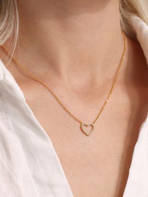 Stainless Steel Fully Jeweled Loving Heart Zircon Double-Layer Exquisite Clavicle Necklace Non-Fading Bracelet Set