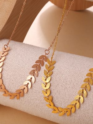 Vintage Sequin Wheat Necklace Women's Stainless Steel Light Luxury Personality Stitching Design Clavicle Chain