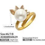 color: A046-Imitation Pearl Zircon Gold Open Ring / size: US 6