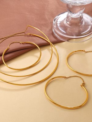Minimalist Glossy C- Shaped Adjustable Bracelet Clavicle Chain Stainless Steel All-Match Commute Jewelry Set