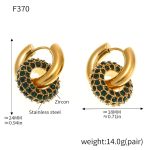 color: F370-Green Rhinestone Gold Earrings