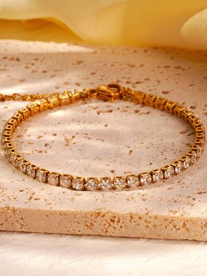 18K Gold Stainless Steel Ins Simple Rhinestone Bracelet Women's Advanced All-Match Inlaid Zircon