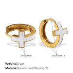 color: EH1182WEG White Enamel Gold Small Hoop Earrings