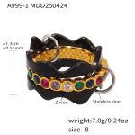 color: A999-1-Gold Black Zircon Three Layer Ring / size: US 8