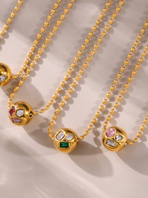 Light Luxury Ball Inlaid Colorful Zircon Bead Clavicle Necklace Stainless Steel Necklace Jewelry