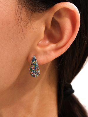 Stainless Steel Mixed Color Zircon Water Drop Exquisite Temperament Stud Earrings Female PVD Plated 18K Real Gold