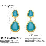 color: TXF553-Gold Lake Blue Glass Stone Earrings