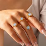 Elegant Heart Water Drops Modeling Jewelry Diamond Opal Design Stainless Steel Open Ring